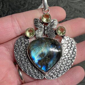 Labradorite Citrine and Stars Butterfly Pendant Stone Crystal Jewelry